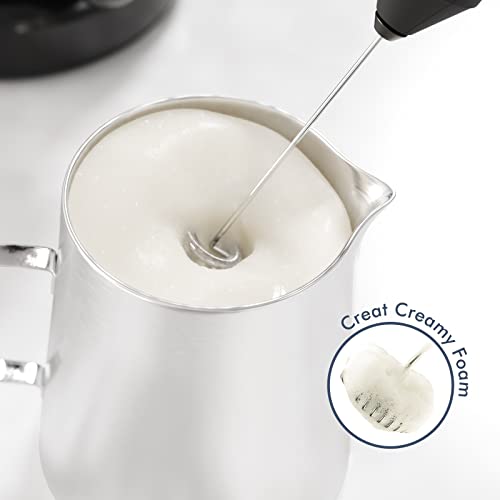 Stainless Steel Milk Frother Wand - Battery-Powered Coffee Mixer - Black