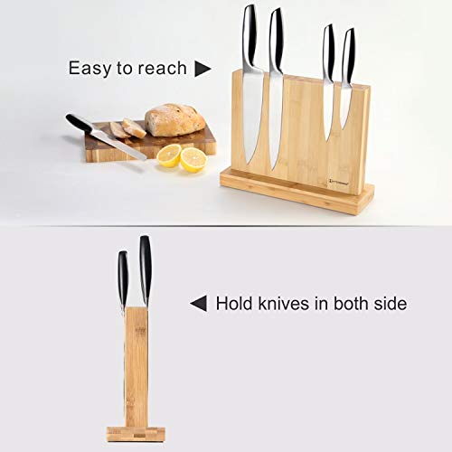 KITCHENDAO Luxury Double Sided Bamboo Knife Block Holder with Enhanced Magnets