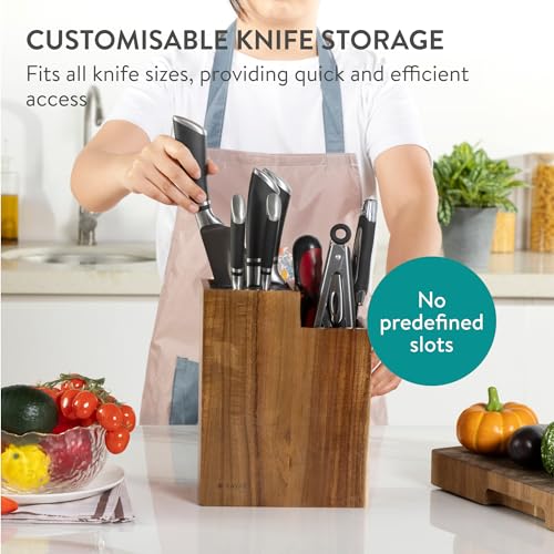 Navaris Durable Acacia Wood Knife Block & Utensil Organizer