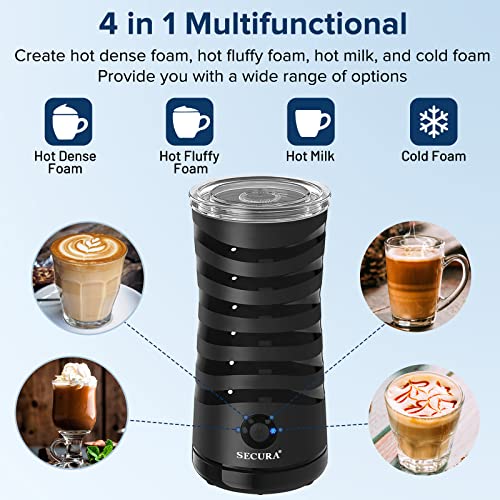 Secura Electric Milk Frother, 4-IN-1 Foam Maker for Latte & Cappuccino (Black)