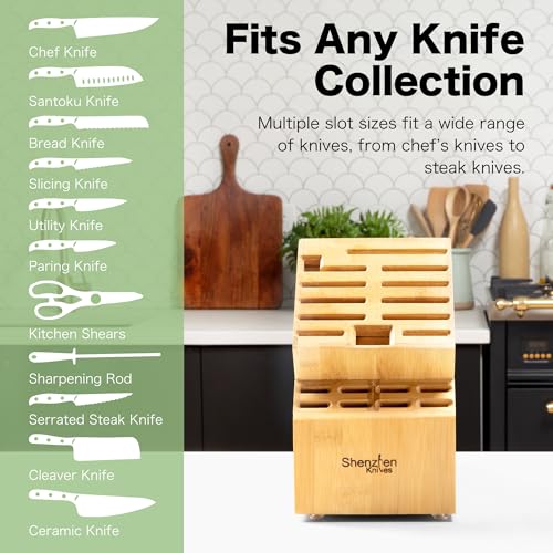 20-slot Bamboo Finish Knife Block - Countertop Organizer Without Knives