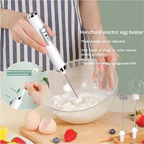 White 3-Speed Rechargeable Milk Frother with 2 Whisks & Decoration Tool