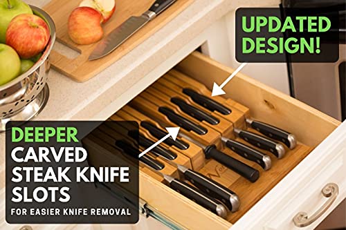 Noble Home Bamboo Knife Block Holds 12 Knives,Sharpener Slot Included