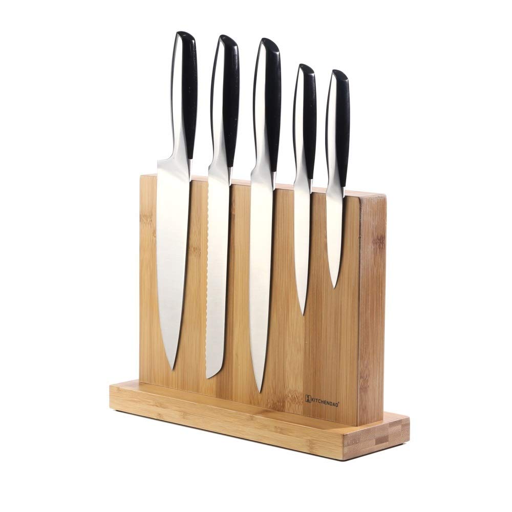 KITCHENDAO Luxury Double Sided Bamboo Knife Block Holder with Enhanced Magnets