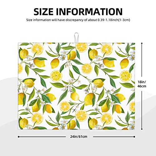 Lemon Microfiber Dish Drying Mat, 18"x24", Reusable Kitchen Counter Absorbent