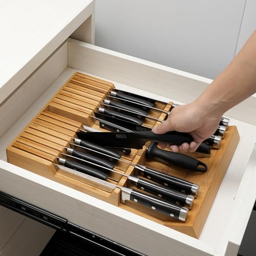 Utoplike Expandable Bamboo & Acacia Kitchen Drawer Organizer
