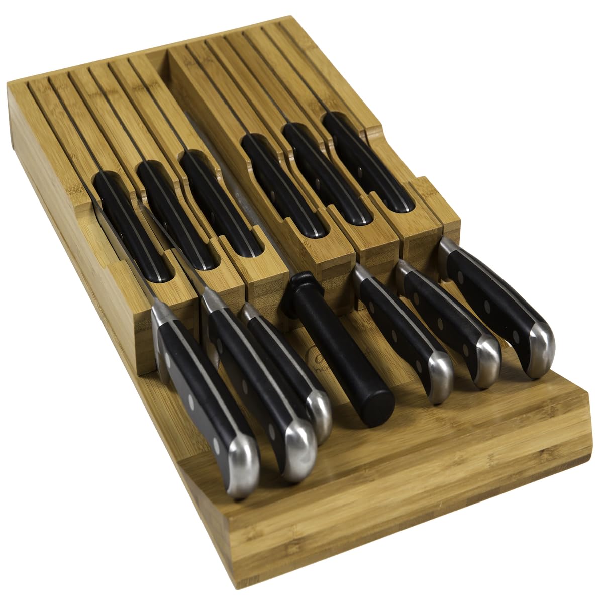Noble Home Bamboo Knife Block Holds 12 Knives,Sharpener Slot Included