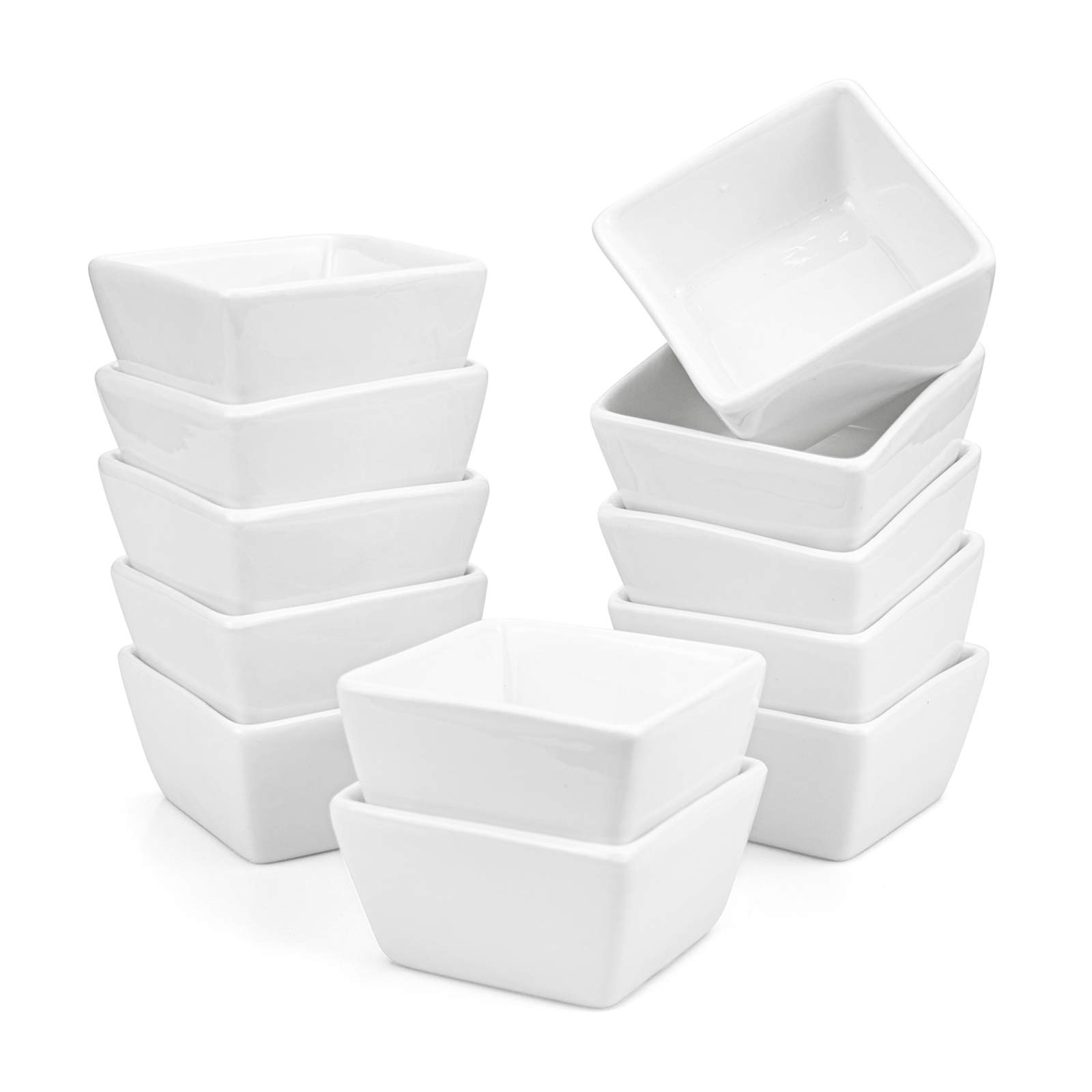 Foraineam 12-Pack 3 Oz Porcelain Dip Bowl Set, White Ramekins for Condiments