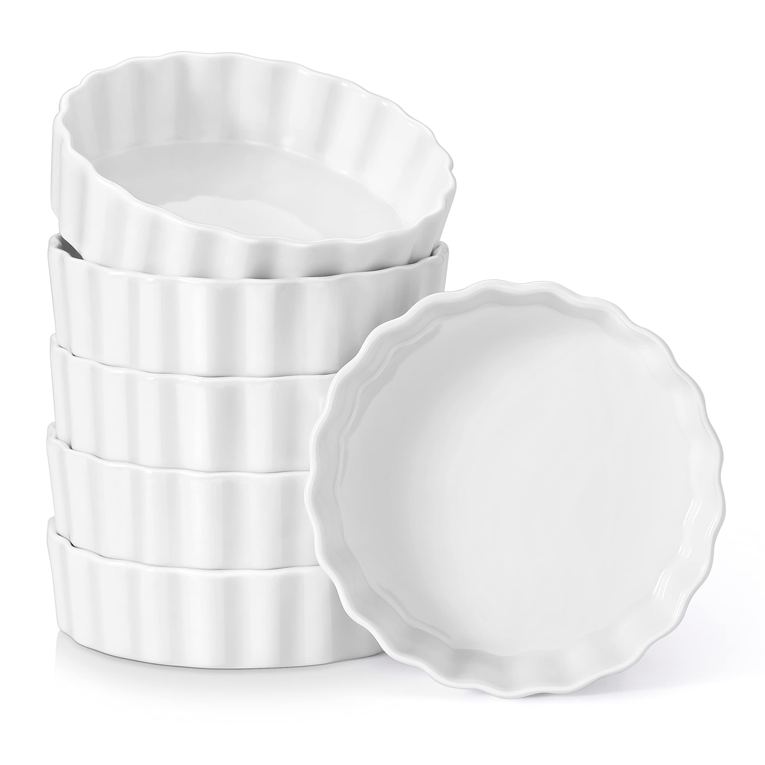 LOVECASA Oven-Safe 8 Oz Porcelain Ramekins Set of 6 - White