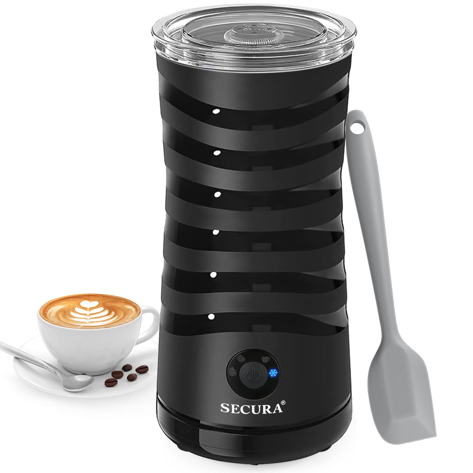 Secura Electric Milk Frother, 4-IN-1 Foam Maker for Latte & Cappuccino (Black)