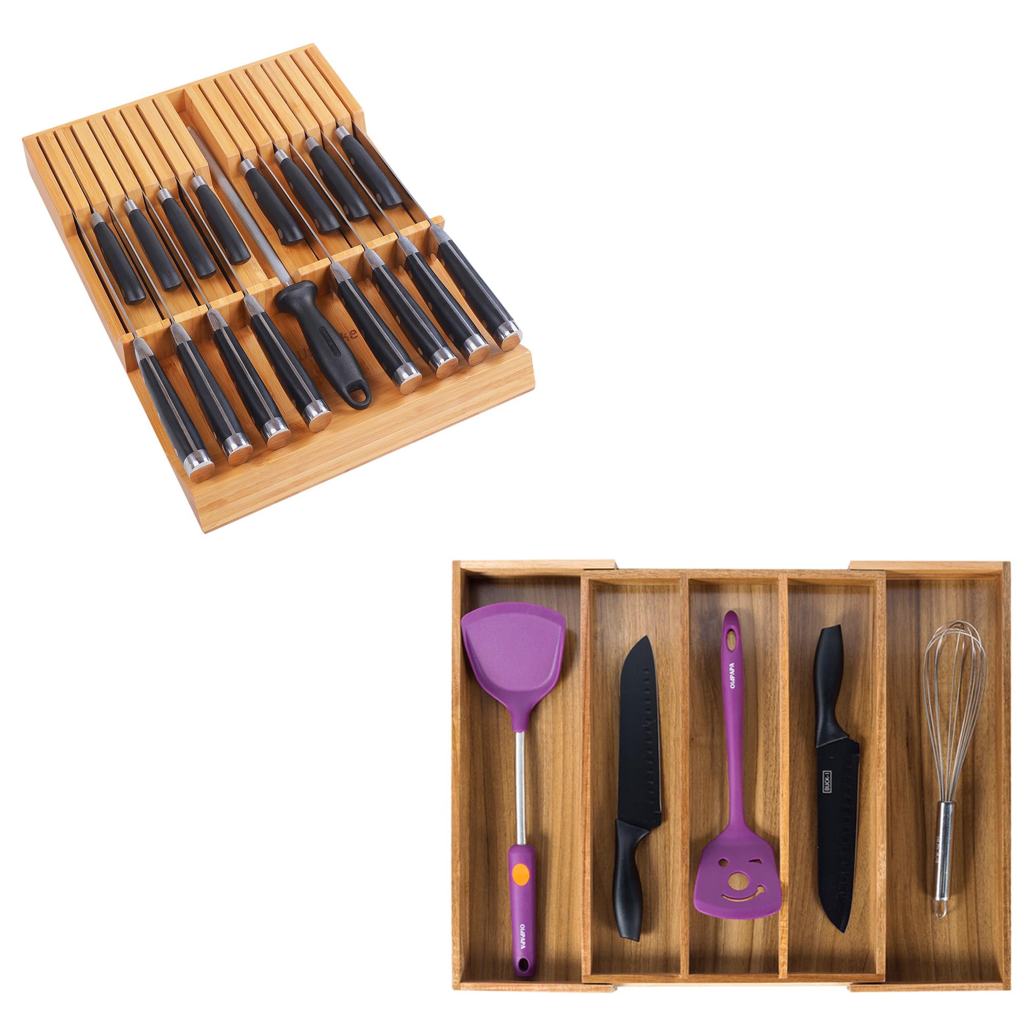 Utoplike Expandable Bamboo & Acacia Kitchen Drawer Organizer