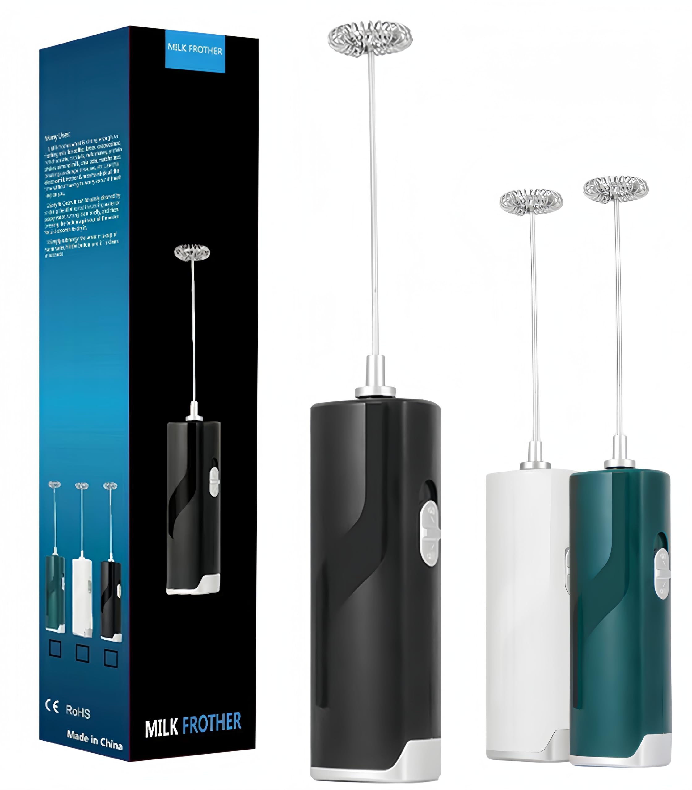 Turimon Battery Operated Electric Milk Frother Wand (Black)