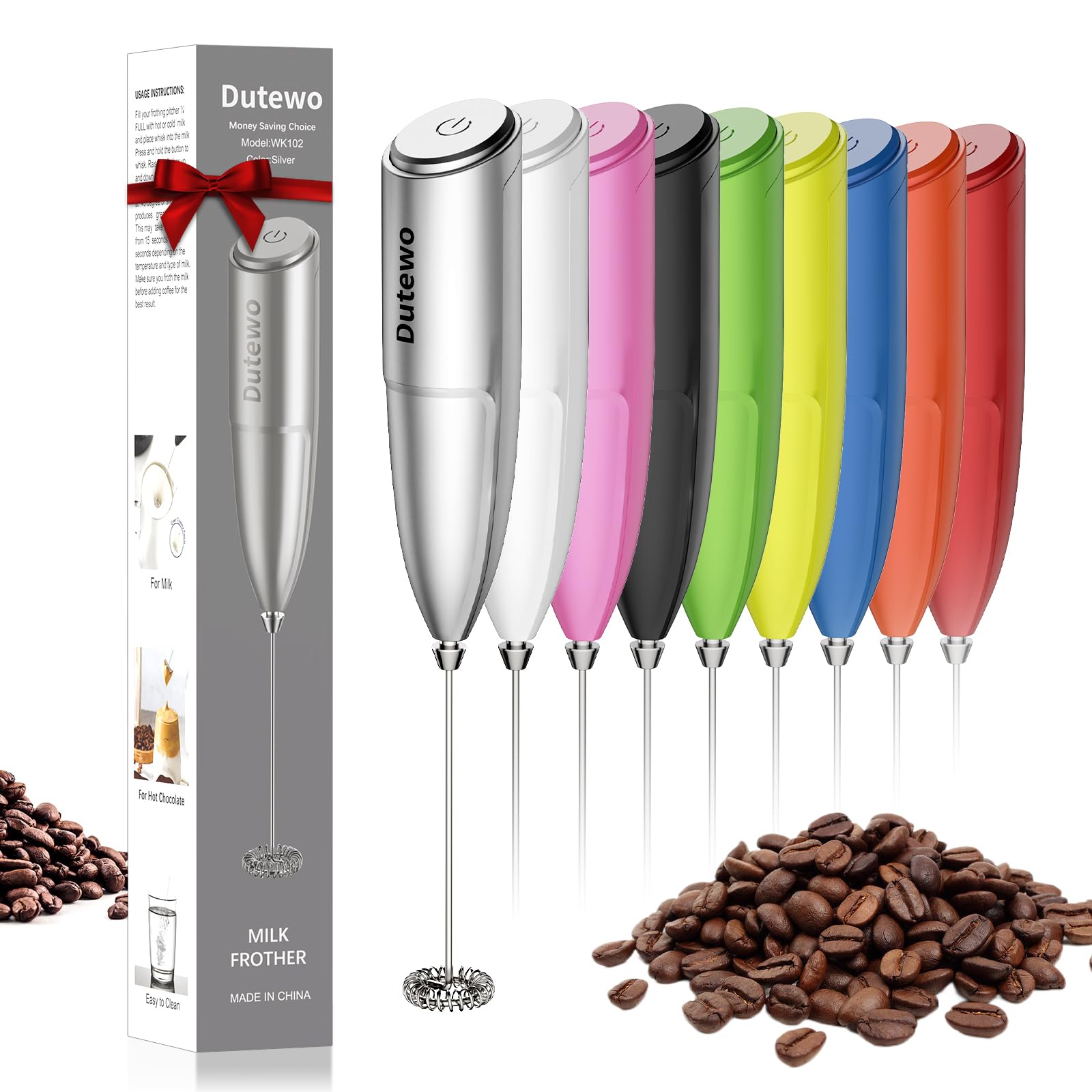 Dutewo Milk Frother Hand Mixer for Lattes, Cappuccino, and Hot Beverages