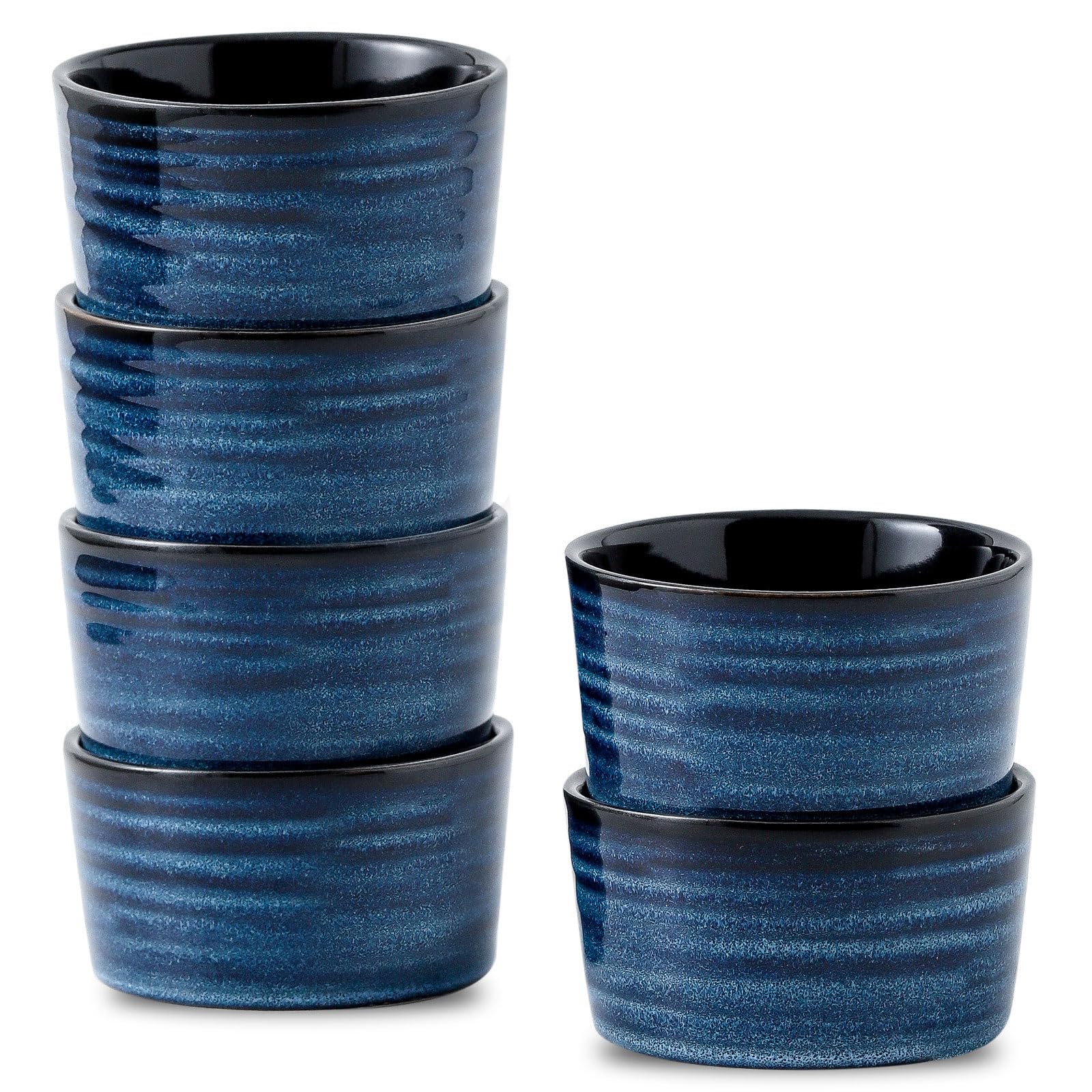 Blue Ceramic Souffle Dishes Set of 6, 4 oz